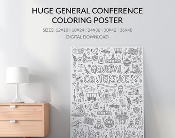 Huge LDS General Conference Coloring Poster, Primary Kids Conference Activity, Sizes 12x18, 18x24, 24x36, 30x42, 36x48, Digital Download