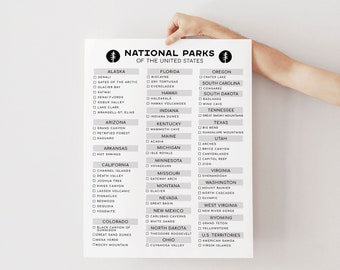 United States National Parks Checklist Printable, USA National Parks Bucket List Tracker, 63 Parks, Travel Adventure Poster (Download)