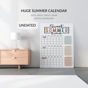 Large Undated Summer Calendar, Giant Summer Planner Poster, Bucket List Checkoff for Each Month, Sizes 24x36, 30x42, 36x48, Digital Download
