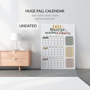 Large Undated Fall Calendar, Giant Fall Planner Poster, Bucket List Checkoff for Each Month, Sizes 24x36, 30x42, 36x48, Digital Download