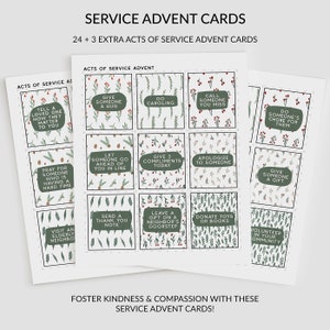 Cartes de l'Avent imprimables de service, Noël, acte de service, encouragez la gentillesse et la compassion cette saison, lettre US, PDF, numérique