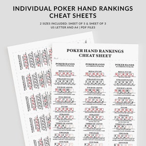 Individual Poker Hand Ranking Cheat Sheets, Poker Printable, Names & Definitions of Poker Hands, Digital Download, PDF Files, US Letter, A4