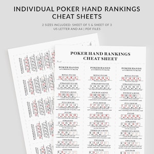 Individuele pokerhand ranking Cheat Sheets, poker afdrukbaar, namen en definities van pokerhanden, digitale download, PDF-bestanden, US Letter, A4