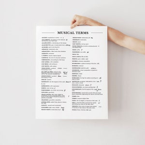 Minimal Music Terms and Definitions Printable, Music Vocabulary, Music Definition with Symbols, Music Theory Poster, Glossary of Music Terms