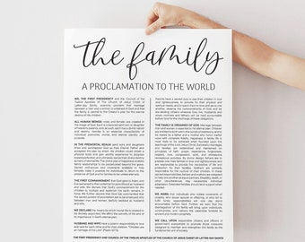 La proclamation de la famille imprimable : art mural SDJ noir et blanc, impression de décoration d'intérieur saint cursif des derniers jours (téléchargement numérique)