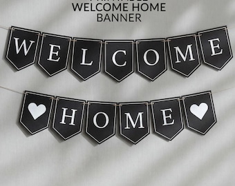 Printable Welcome Home Banner: Black & White Welcome Home Party Decoration, Missionary Homecoming Garland, Housewarming Sign (PDF Download)