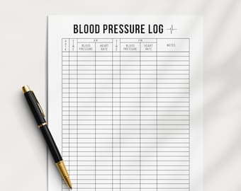 Printable Daily Blood Pressure Log: Heart Health Tracker for Home Monitoring, Heart Rate Chart (PDF, JPEG)