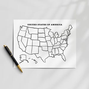 Blanko US Karte zum Ausdrucken: Unbeschriftete USA Umriss, Quiz, Ausmalseite, USA Übungsblatt, Lehrmittel (pdf, digitaler Download)