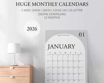 2026 Large Monthly Wall Calendars: Large and Small Printable Planners, Jumbo Wall Calendar Posters for Home, Office, or Classroom (Download)