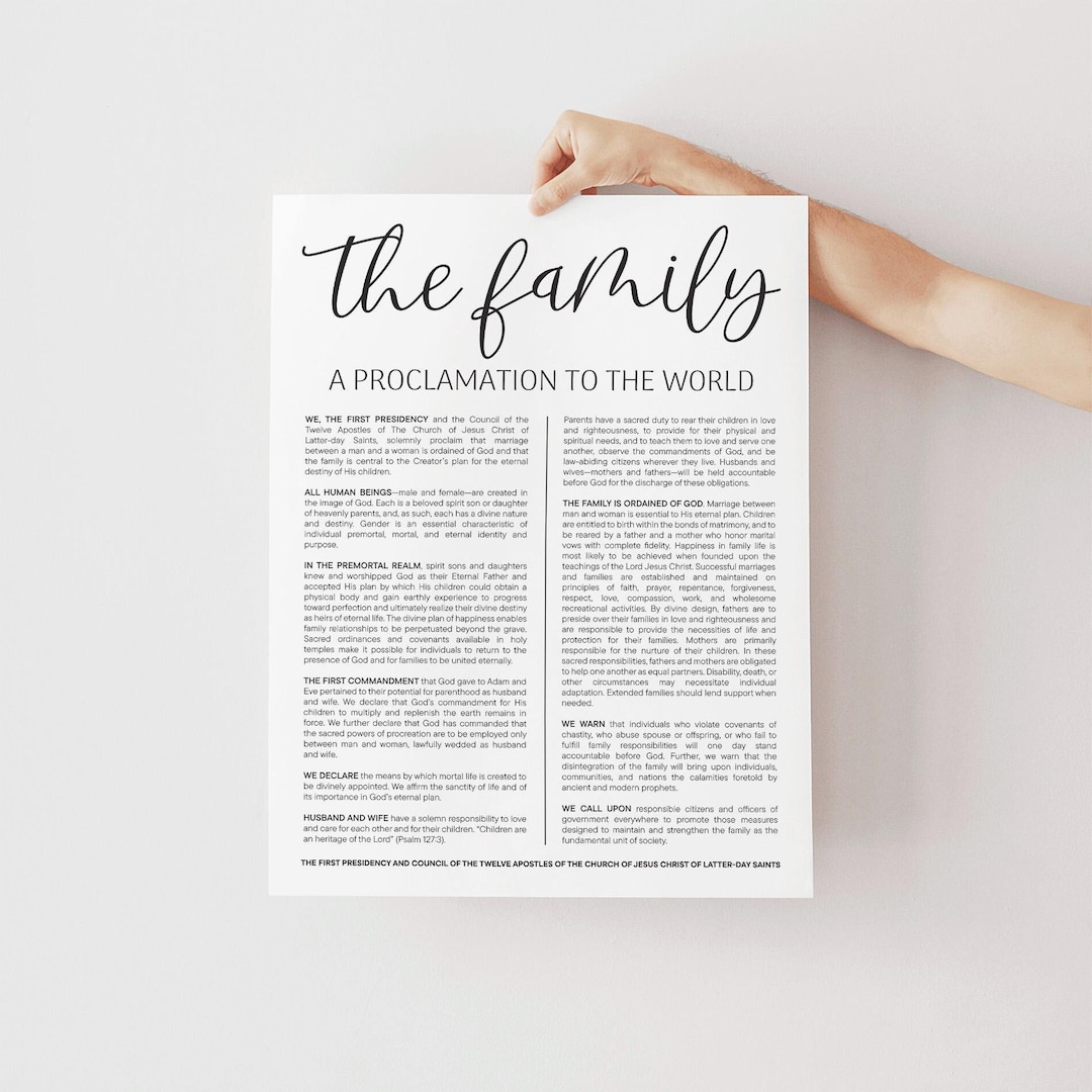 The Family Proclamation Printable: Black and White LDS Wall Art, Latter ...