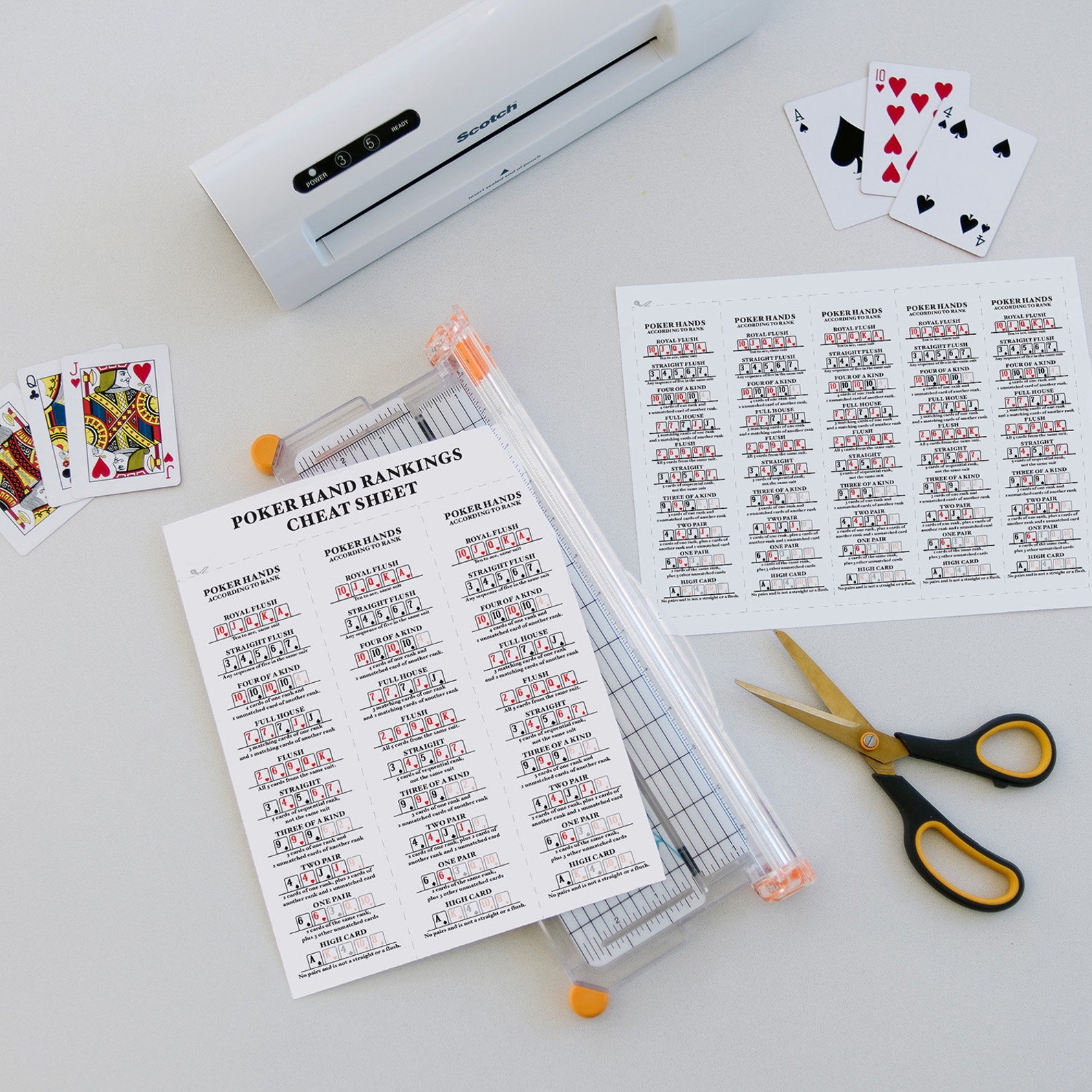 Individual Poker Hand Ranking Cheat Sheets, Poker Printable, Names ...