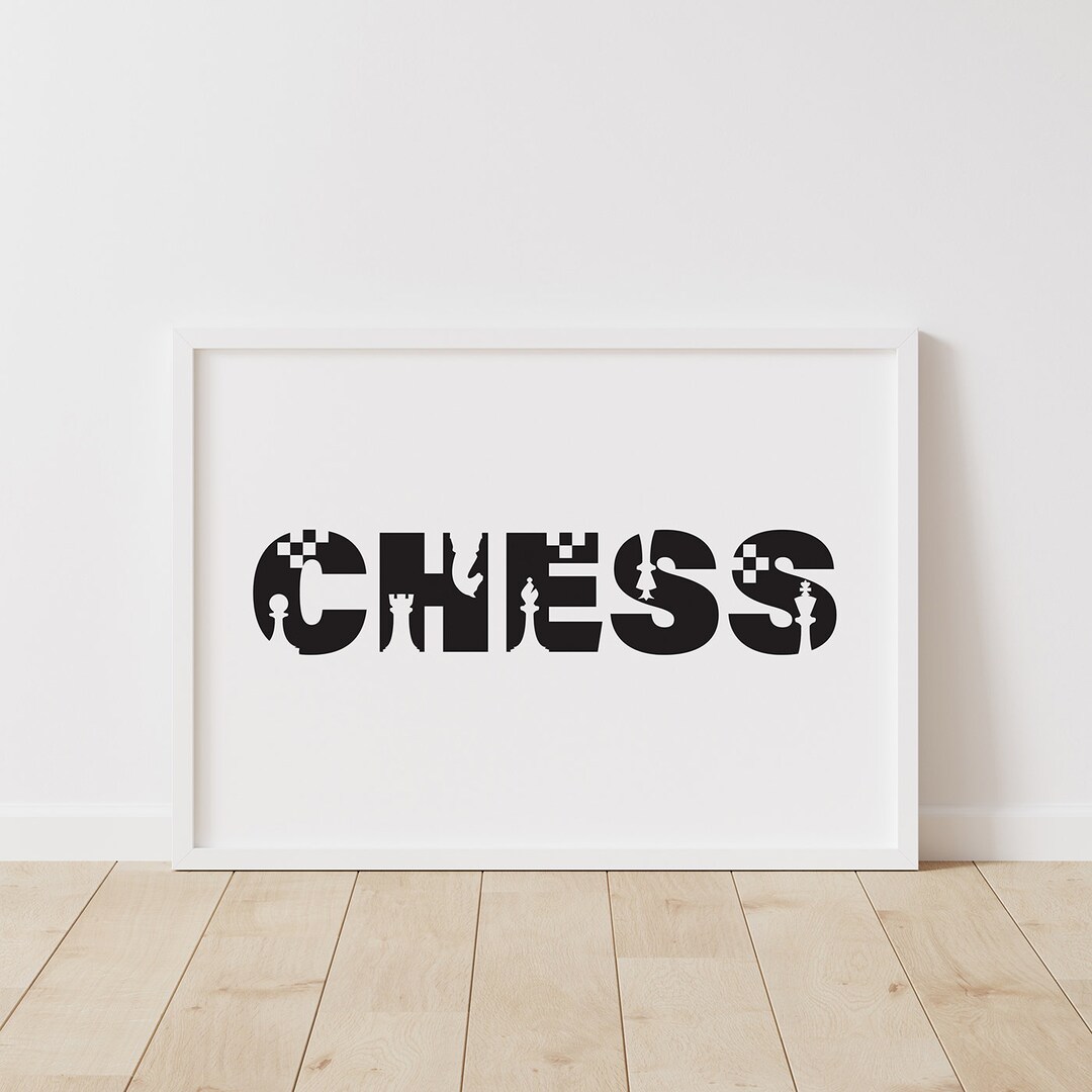 Modern Chess Wall Art Print: Black and White CHESS Word With Pieces and ...