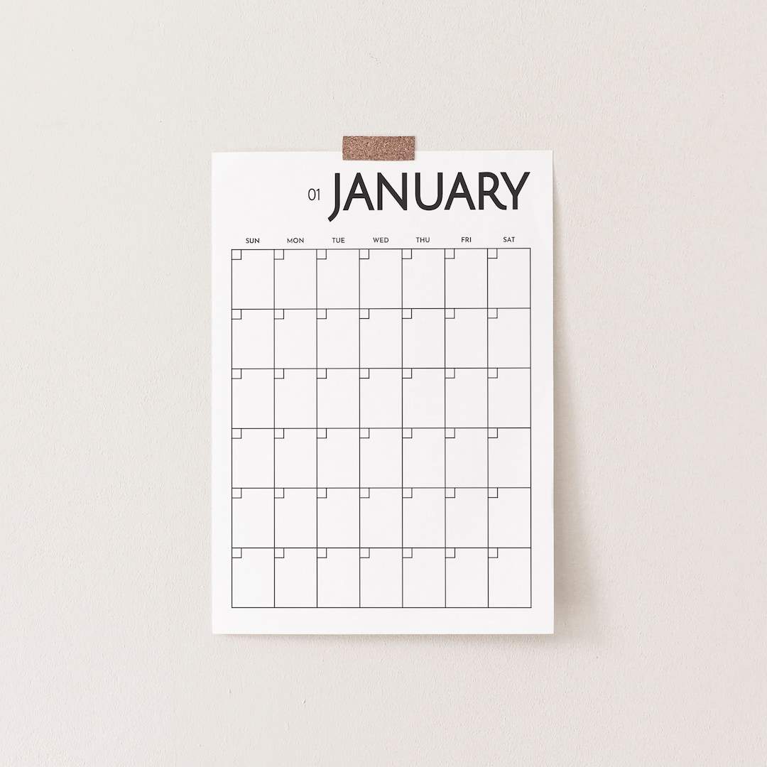 Blank Minimal Design Monthly Calendar, Undated Calendar Template, Size ...