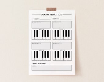 Piano Practice Chart, Printable Piano Practice Log, Piano Teacher, Monthly Piano Practice Sheet, Music Practice Tracker, US Letter and A4