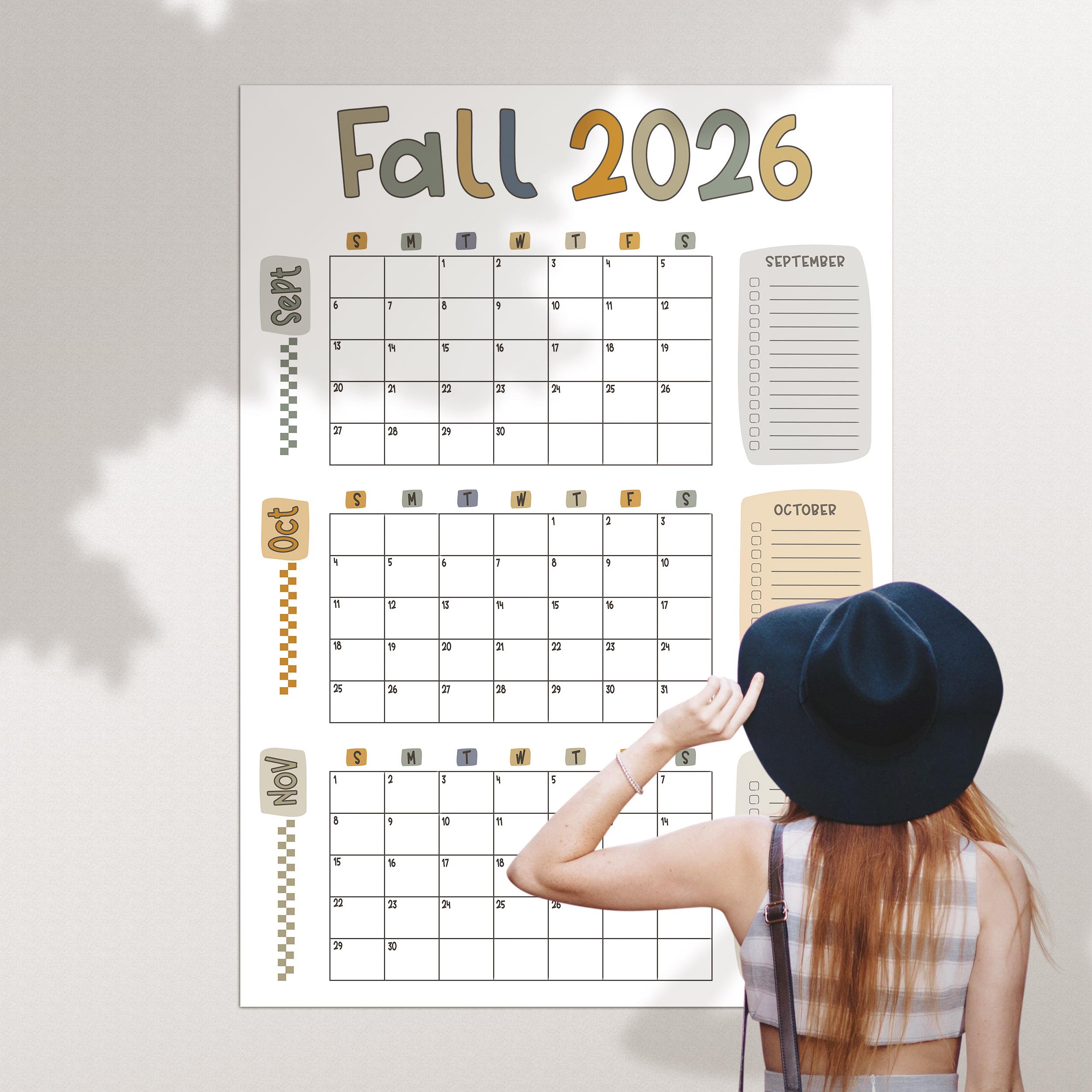 2026 Fall Wall Calendar: Large 3-month Planner With Bucket List ...