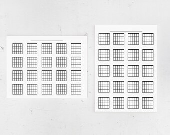 Printable Blank Guitar Chords Chart, 20 Blank Chord Boxes Vertical and Horizontal, US Letter & A4 PDF Guitar Music Print, Music Education.