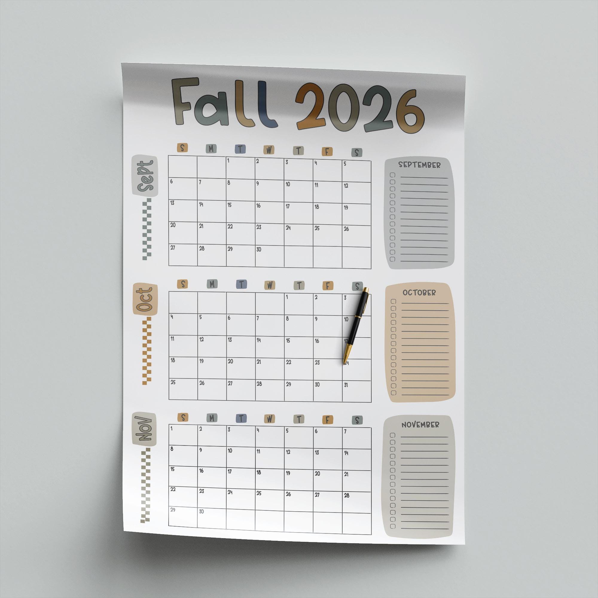 2026 Fall Wall Calendar: Large 3-month Planner With Bucket List ...