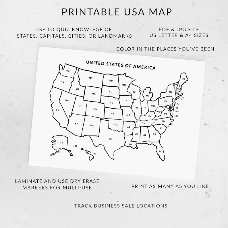 Printable USA Map US States With Abbreviations United States - Etsy