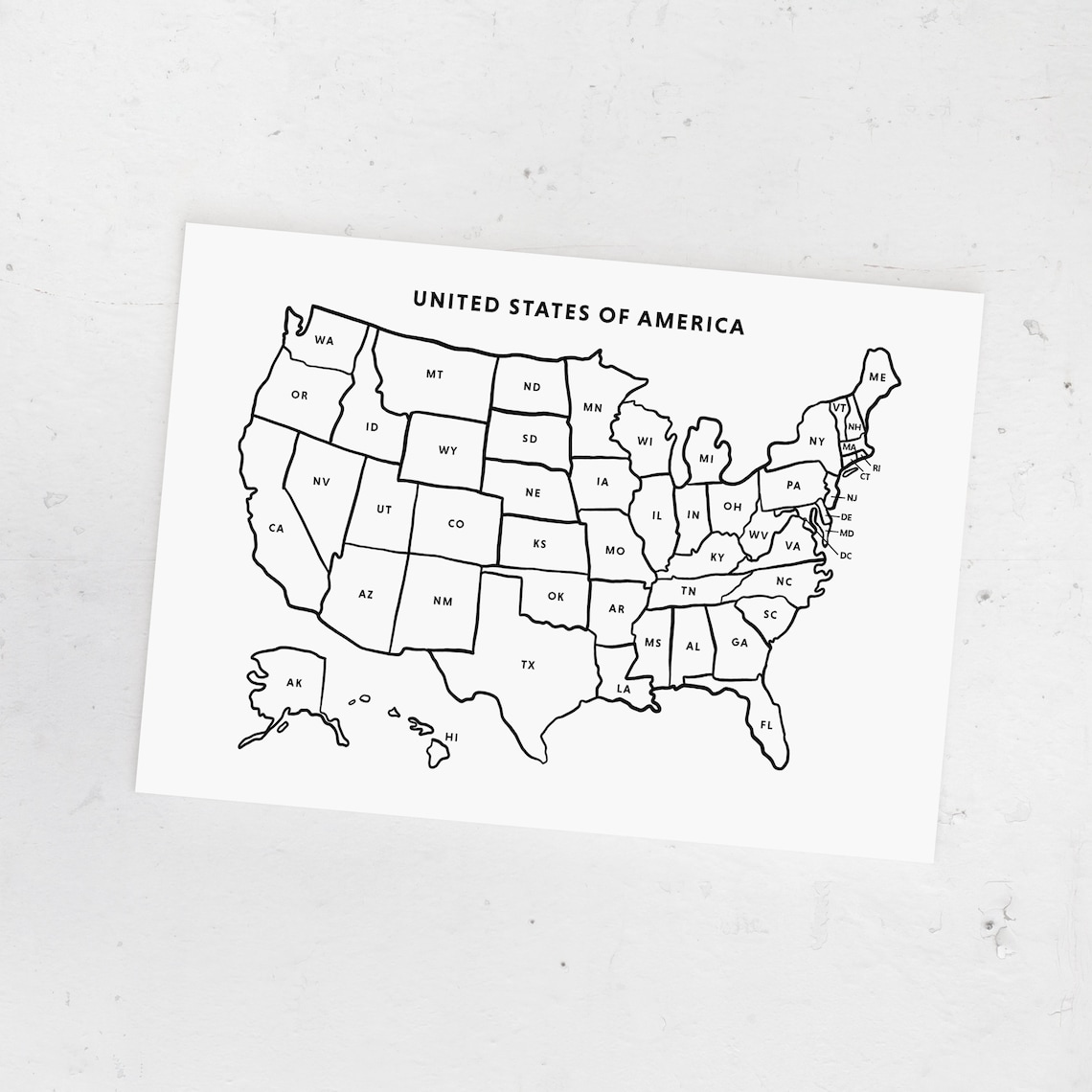 Printable USA Map US States With Abbreviations United States - Etsy
