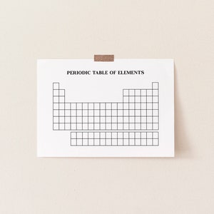 Tabela periódica de elementos em branco para impressão, modelo de tabela periódica, ensino de ciências, prática de química, ciências do ensino doméstico, A4, carta dos EUA