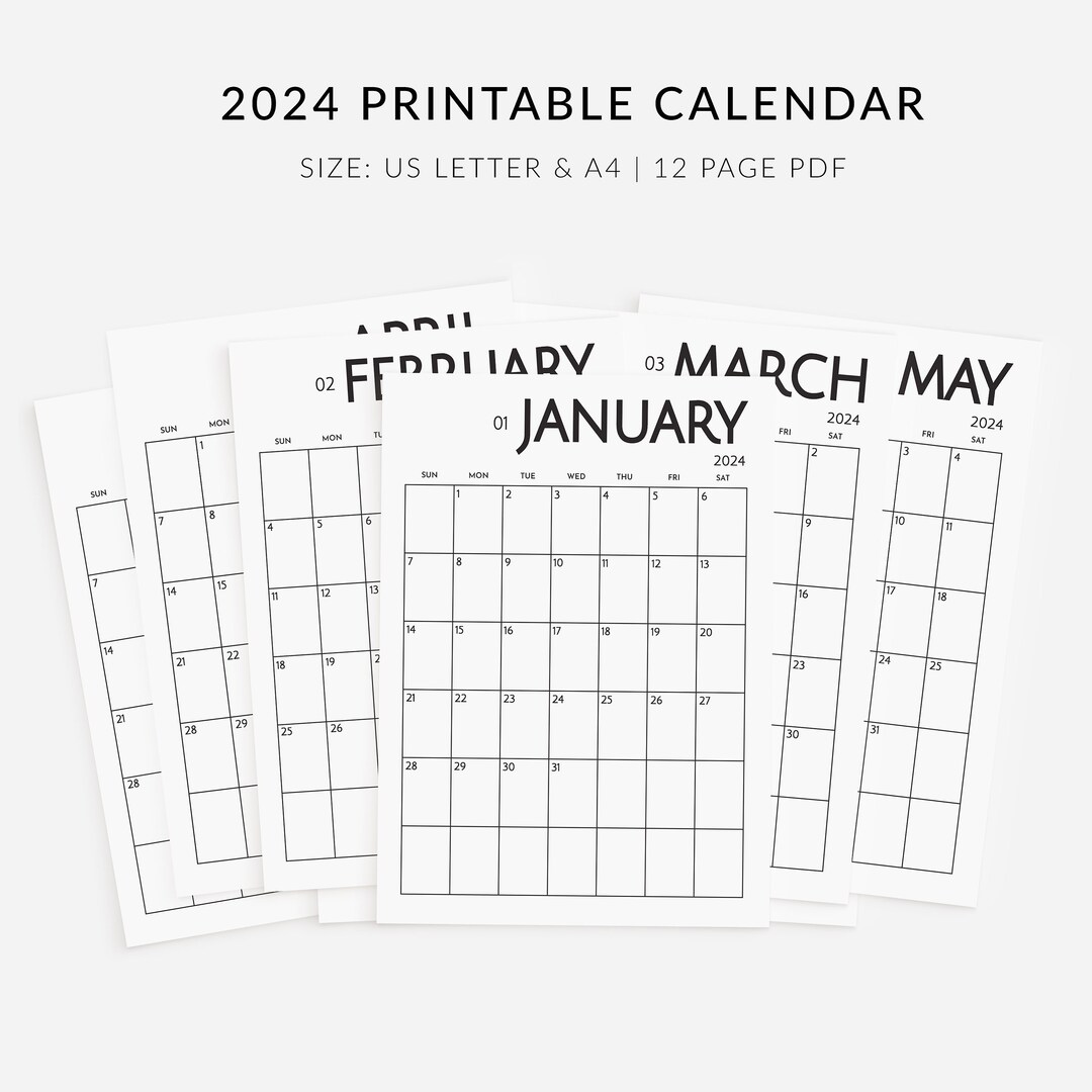 2024 Printable Monthly Calendar, Minimal 2024 Calendar, Portrait