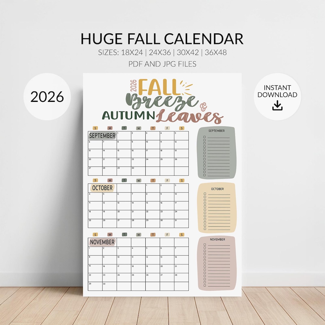 2026 Fall Wall Calendar: Large 3-month Planner With Checkoff List, Huge ...