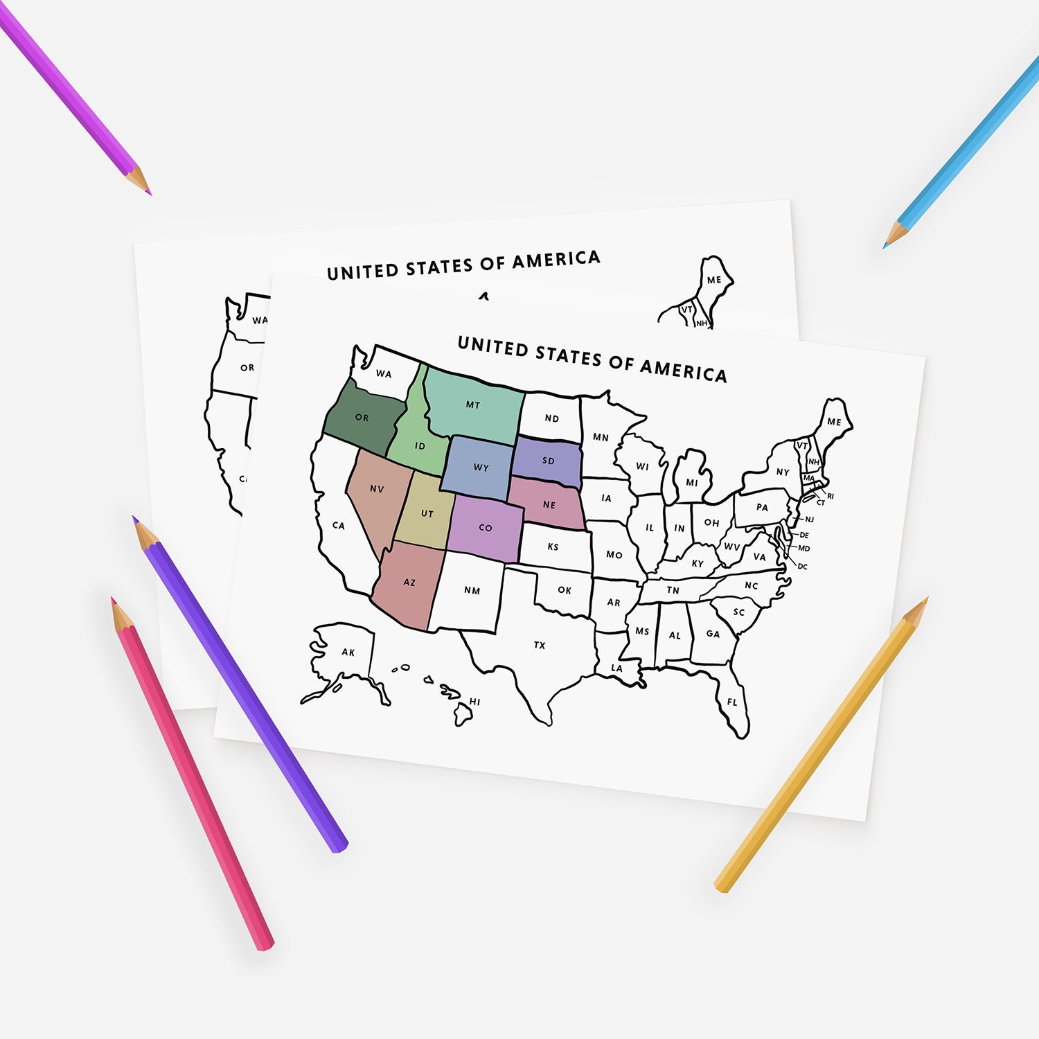 Printable US Map With State Abbreviations: Labeled United States ...