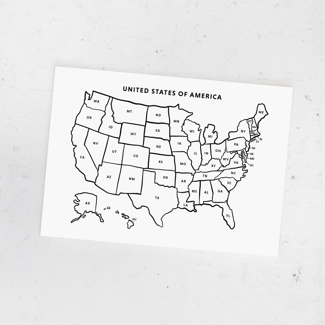 Printable USA Map, US States With Abbreviations, United States Map Coloring Page, Places I've ...