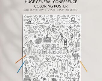 Huge General Conference Coloring Poster: Youth and Primary Kids Quiet Activity, Large LDS Coloring Sheet, 6 Print Sizes (Digital Download)