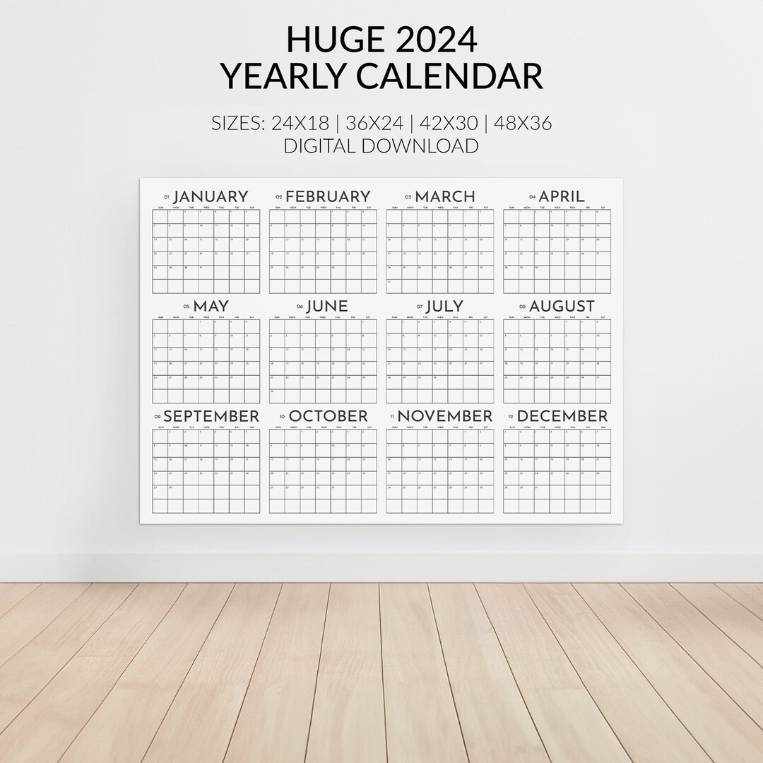 Large 2024 Horizontal Wall Calendar, Huge 2024 Wall Calendar, Year at a Glance, Big Calendar