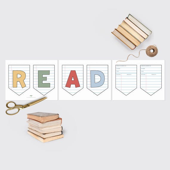 Printable READ Banner: Colorful Classroom Reading Decor, Kids Book Club Bunting, Library and Literacy Garland (PDF Download, US Letter Size)