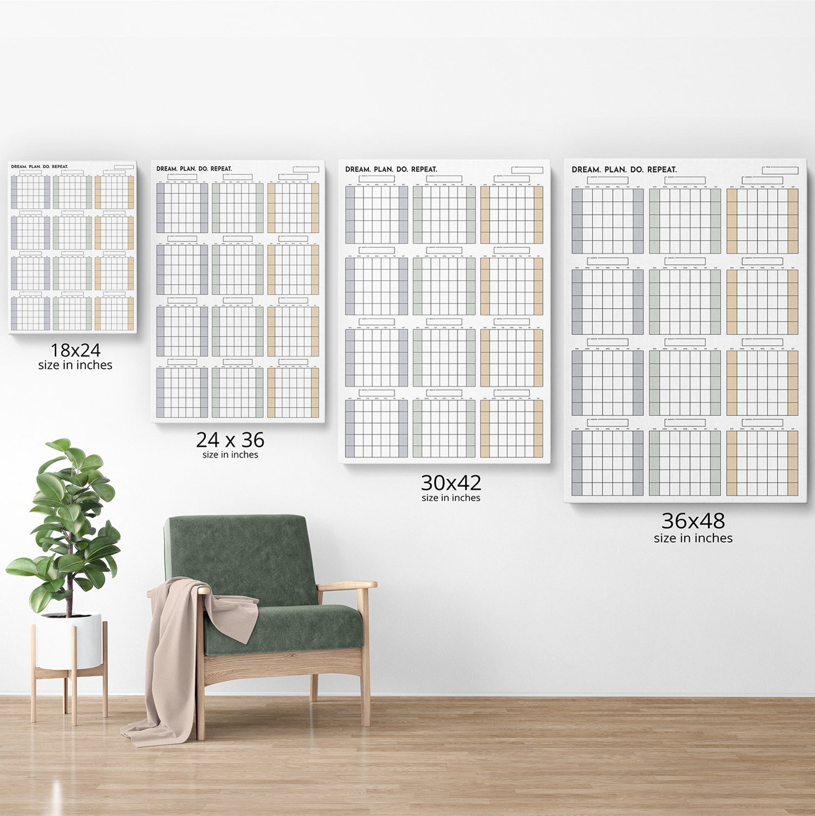 Extra Large Undated Wall Calendar, Sunday and Monday Start, Year at a ...