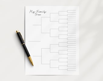 Do druku pusta tabela drzewa genealogicznego: szablon genealogiczny dla 6 pokoleń, arkusz kalkulacyjny z historią rodziny do wypełnienia (pobranie cyfrowe)