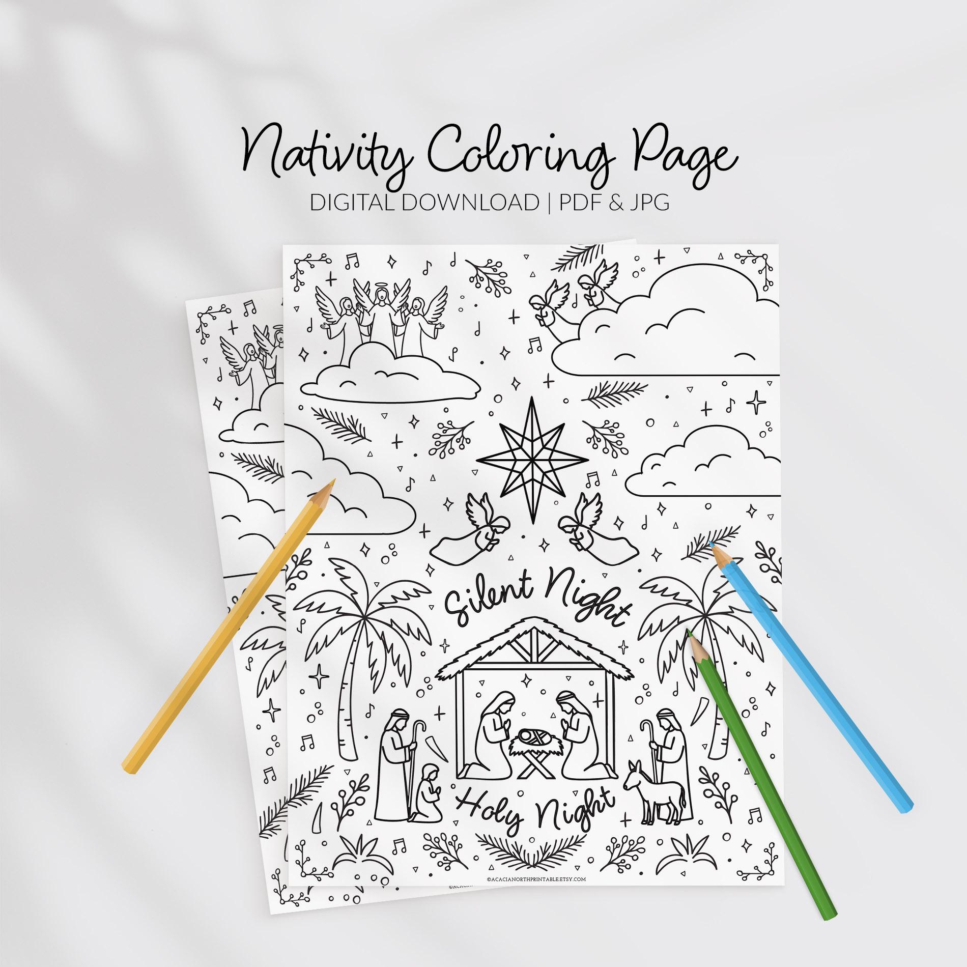 Nativity Coloring Page Printable: Christmas Coloring Sheet for Kids and ...