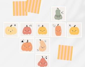 Kürbis-Memory-Spiel zum Ausdrucken: Niedliches Kürbis-Gesicht, passende Karten für Kinder, Herbst- und Halloween-Party-Spiel (PDF, digitaler Download)