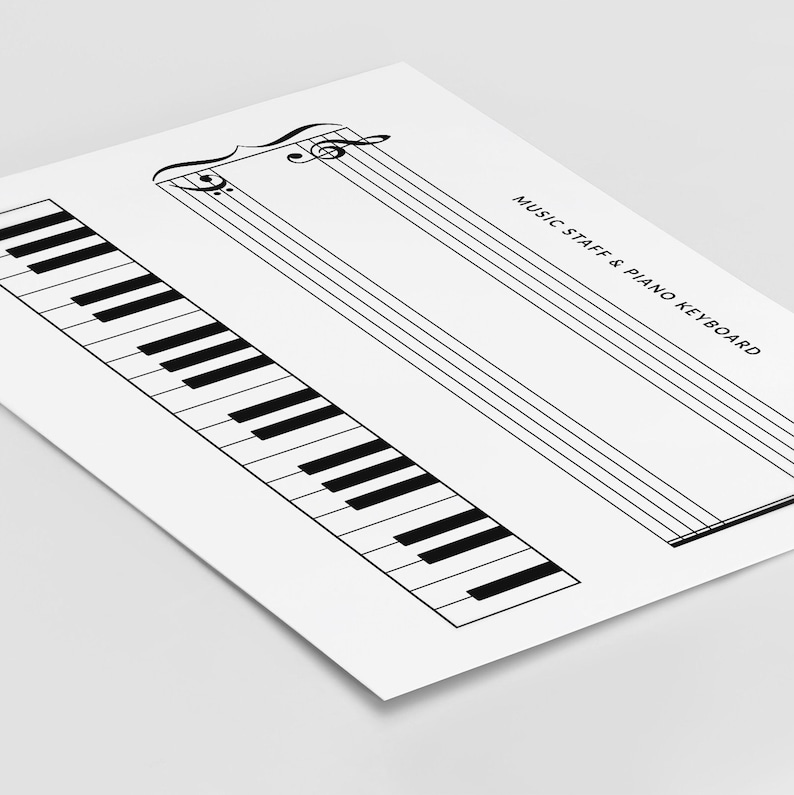 Printable Piano Practice Sheet: Blank Grand Staff With Keyboard, Treble ...