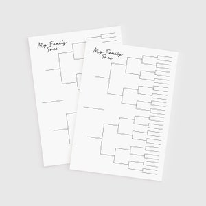 Gráfico de árbol genealógico en blanco, gráfico genealógico vertical, tamaño: carta estadounidense y A4. Utilice esta plantilla de árbol genealógico para registrar sus apellidos.