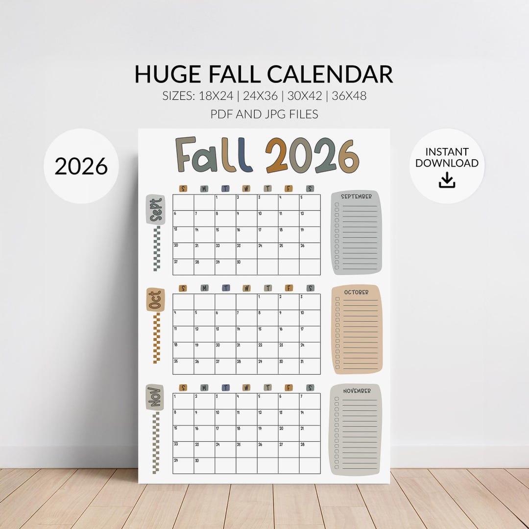 2026 Fall Wall Calendar: Large 3-month Planner With Bucket List ...
