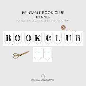 Printable Book Club Banner, Reading Group Decor, Library Card Decor, Reading Party Banner, DIY Book Banner, US Letter, PDF, Digital Download