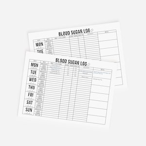 Printable Weekly Blood Sugar Log, Diabetic Glucose Tracker. Diabetes Food Journal and Log. Diabetes Management.