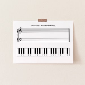 Music Staff and Piano Keyboard Practice Sheet, Piano Practice Printable, Piano Teacher Resource, Grand Staff & Piano Keys Practice Sheet