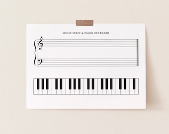 Music Staff and Piano Keyboard Practice Sheet, Piano Practice Printable, Piano Teacher Resource, Grand Staff & Piano Keys Practice Sheet