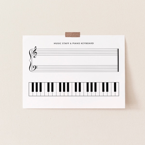 Music Staff and Piano Keyboard Practice Sheet, Piano Practice Printable, Piano Teacher Resource, Grand Staff & Piano Keys Practice Sheet