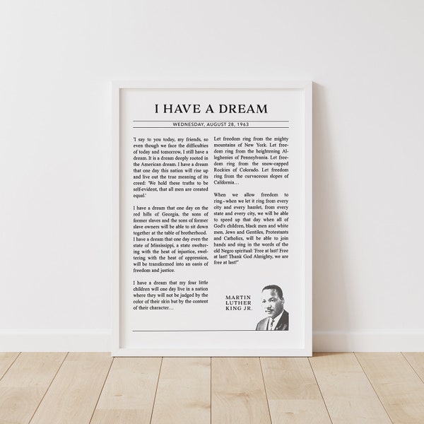 Martin Luther King Jr. I Have A Dream Speech, American History Poster, Civil Rights Print, BLM, MLK Jr., Classroom Decor, Digital Download