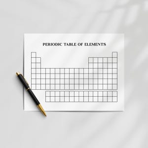 Tabella della tavola periodica vuota stampabile: foglio di lavoro da compilare per esercizi di chimica, foglio di esercizi per la scuola domestica in classe di scienze (download digitale)