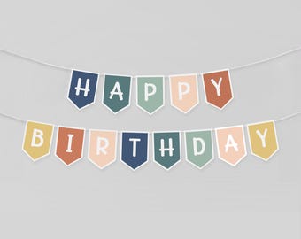 Colorful Happy Birthday Banner Printable: Birthday Bunting Garland, Kids Party Decor (PDF, Digital Download)