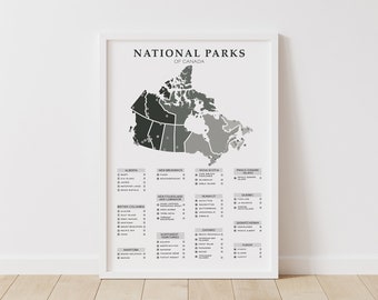 Canada National Parks Map Poster and Checklist Printable: Bucket List Tracker for Canada Road Trips Hiking Camping Adventure (Download)
