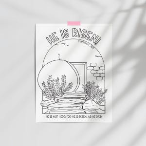 He is Risen Easter Coloring Page, Printable Empty Tomb Coloring Page, Easter Activity Printable, 1 page PDF, US Letter, Digital Download