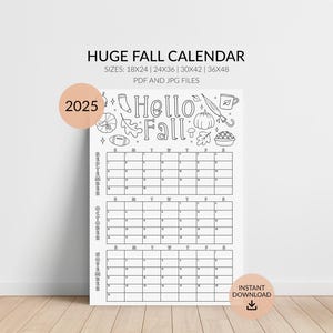 Fall 2025 Coloring Calendar: Large 3-Month Planner (Digital Download, PDF/JPG, 18x24-36x48 Sizes