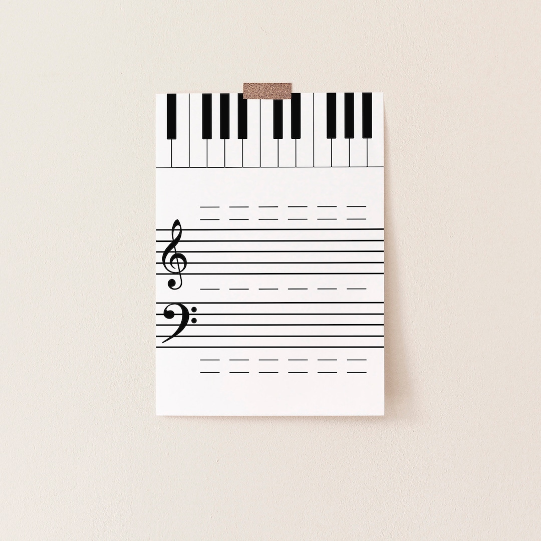 Music Staff and Piano Keyboard Printable, Piano Note Practice, Piano ...